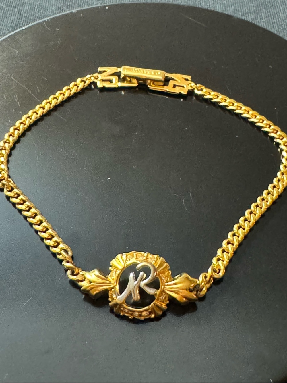 Vintage Nina Ricci NR Logo Bracelet Gold Tone 7” Designer Signed Paris Chic